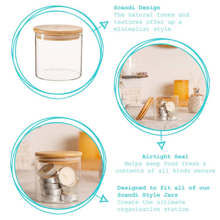 Rinkit Ltd - Wholesale Jar - Scandi Glass Storage Jar with Wooden Lid - 550ml