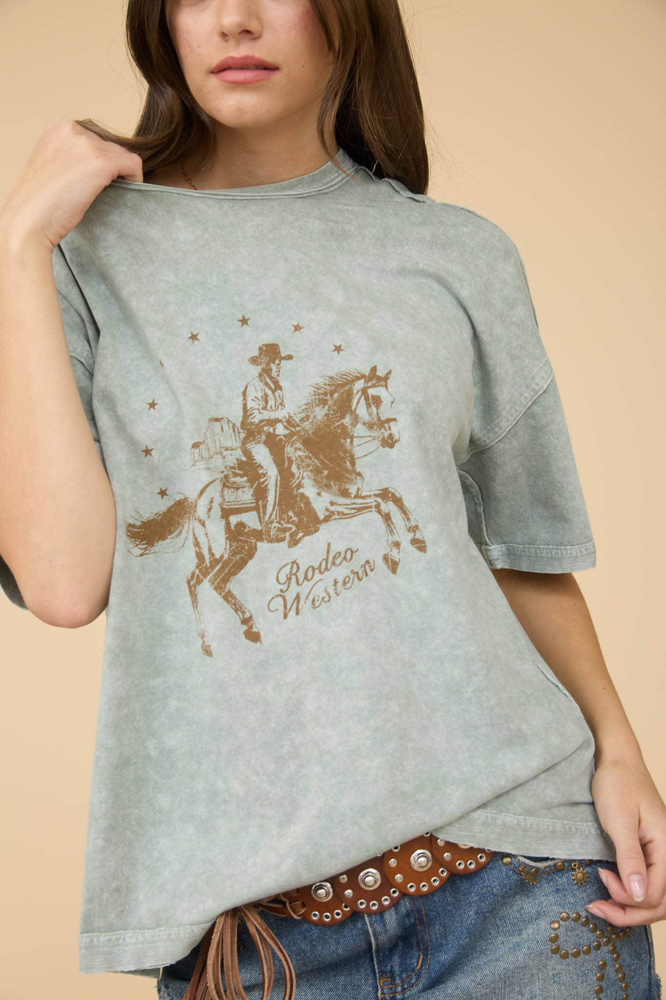 Blu Pepper - Vendita all'ingrosso Top in maglia - Donna - MAGLIETTA A MANICHE CORTE IN MAGLIA RILASSATA RODEO WESTERN8