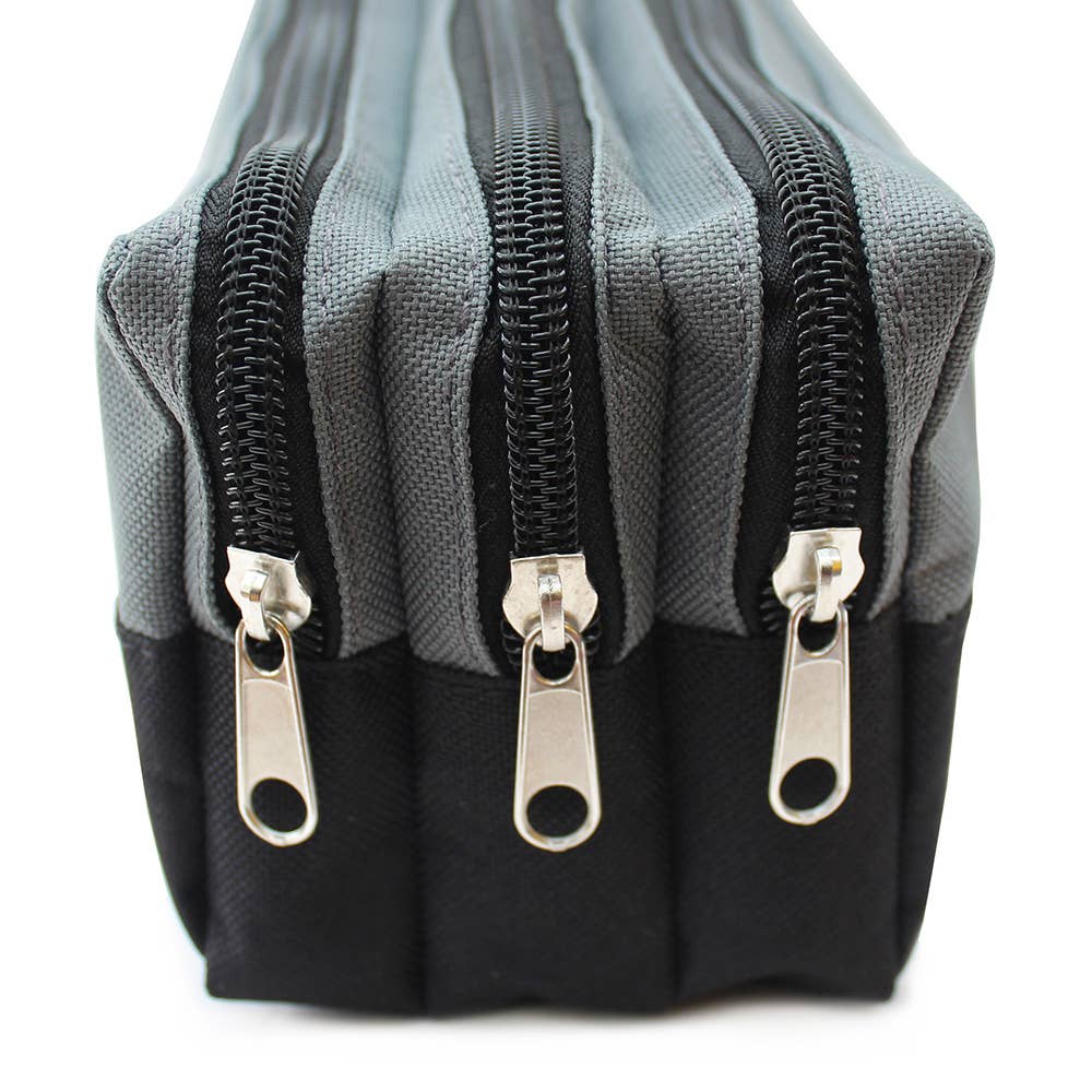 Powell Creative Products Ltd - Wholesale Pencil Case/Pouch - Large Black & Grey Pencil Case with 3 Compartments5