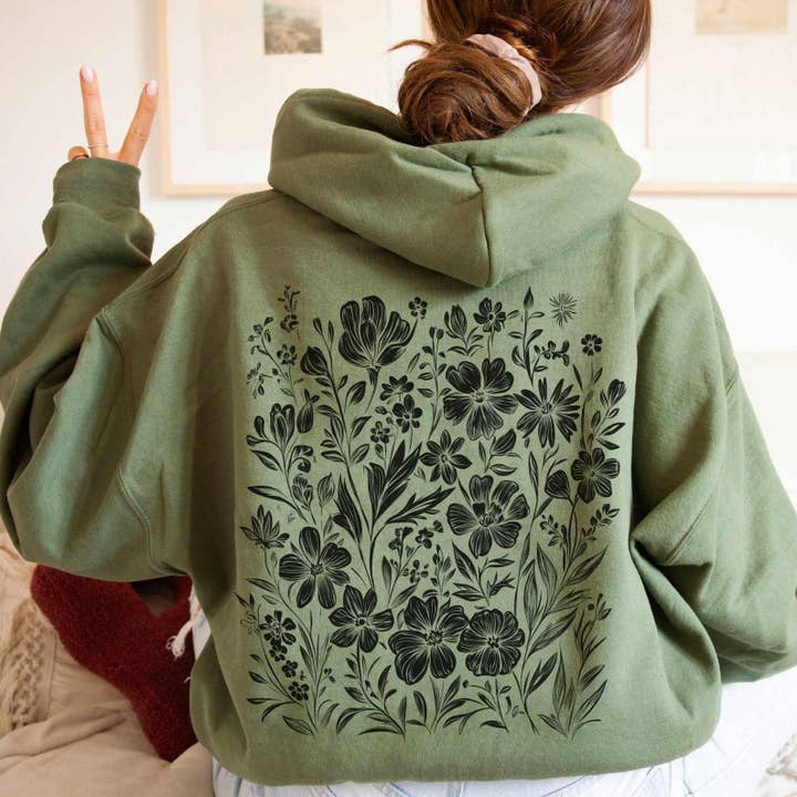 Wild Flora Hoodie | Botanical Flower Hoodie | Graphic Hoodie for wholesale by Sisterly Gifts Shop