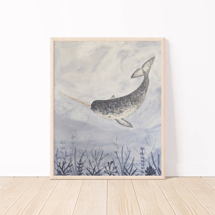 Narwhal Watercolor Art Print for wholesale by White Clover Paper Co.