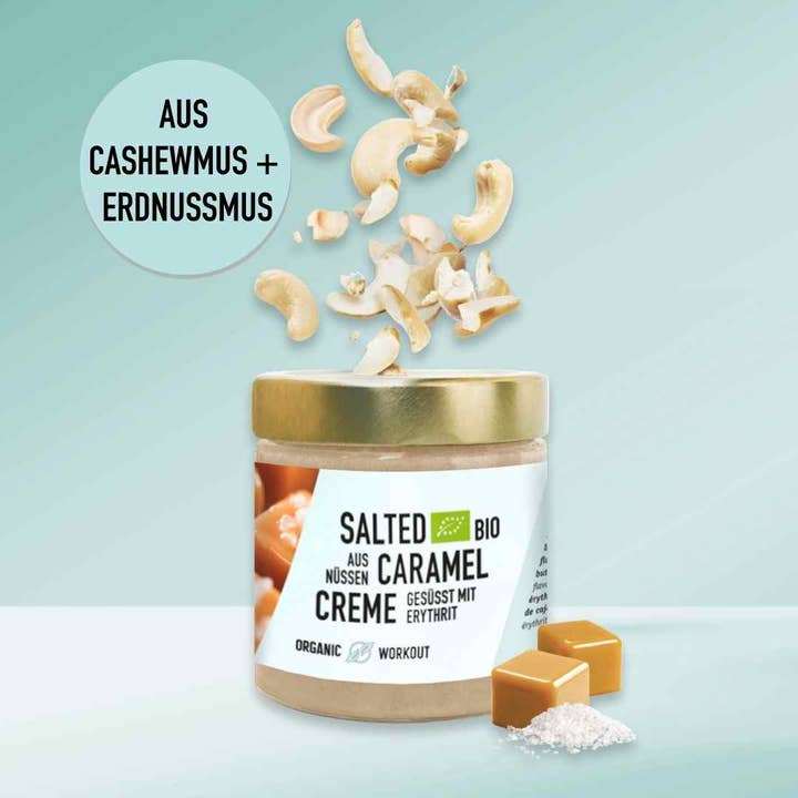 Organic Workout – wholesale Nötsmör – Salted Caramel ekologisk nötkräm av cashewnötter – vegansk