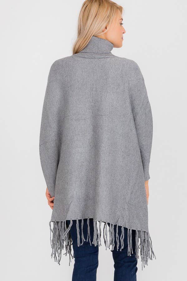 Cap Zone - Wholesale Poncho - Dames - Gebreide trui in rolkraagstijl met poncho met franjes5