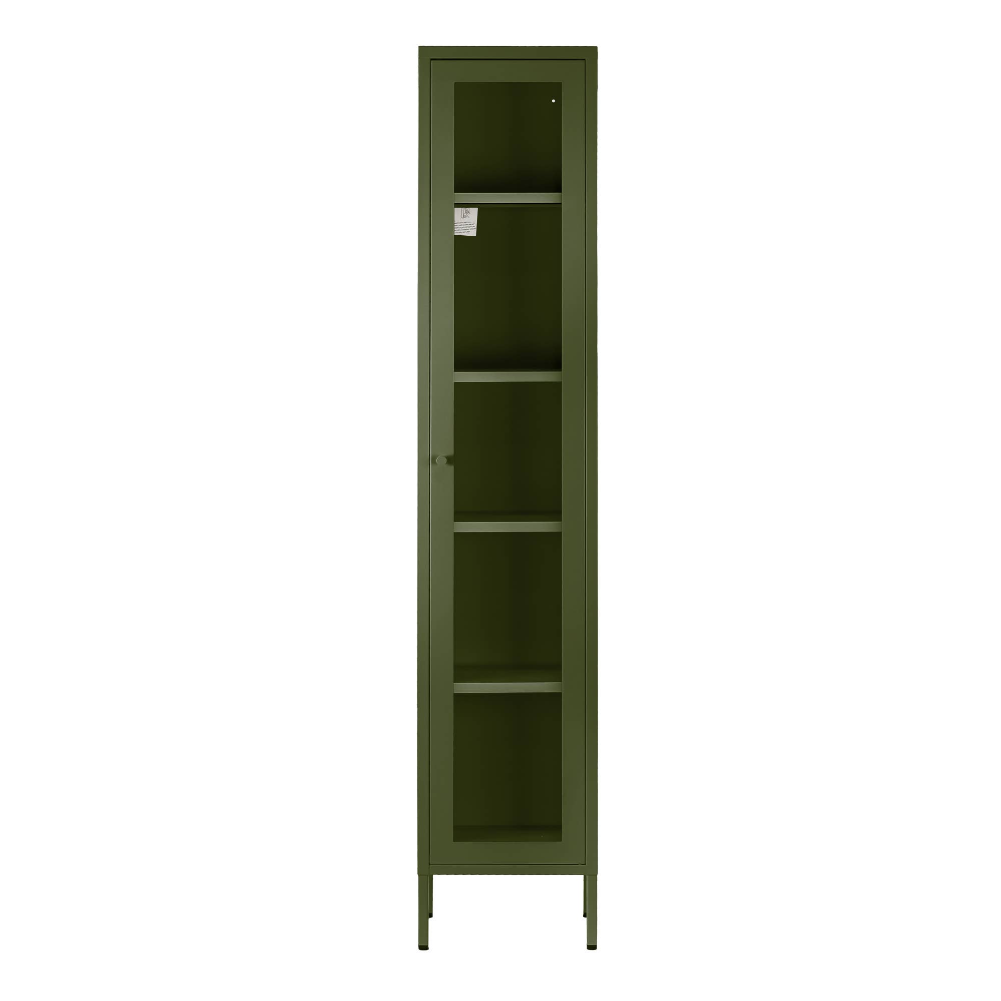 Glamour Home - Wholesale Bookcase - Avis 71-inch Dark Green Metal Cabinet with Clear Door0
