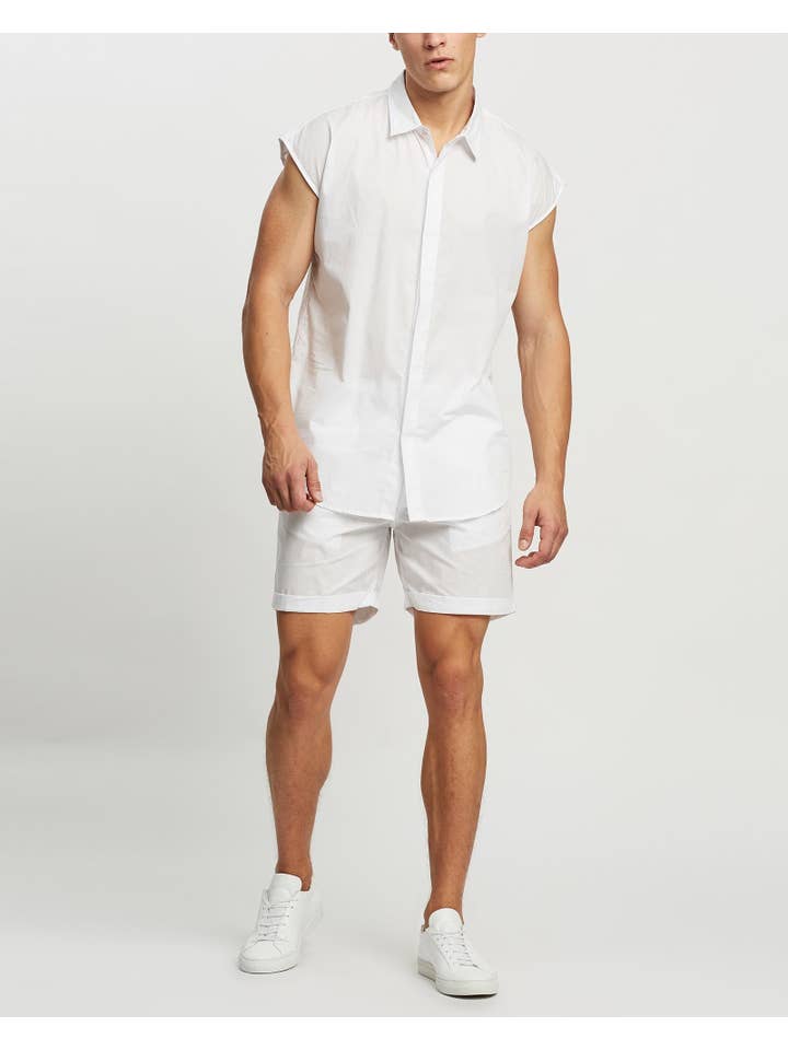 White Sleeveless Button-Up Shirt for wholesale on Faire