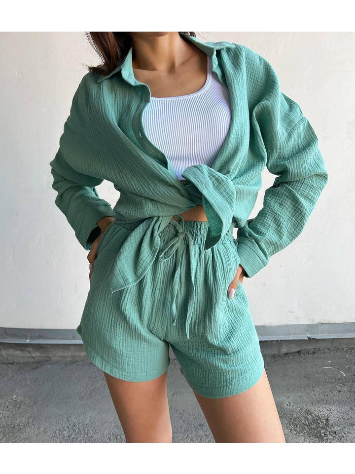 Sweetkama - Wholesale Lounge Set - Women's - Ladies Solid Color Top and Shorts Daily Set FF2304156