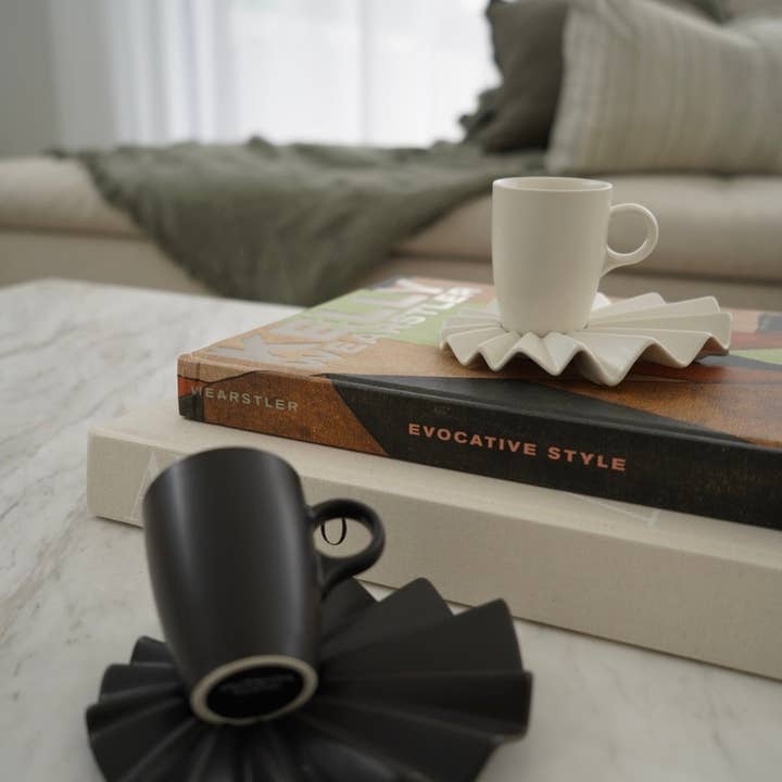 Mita Kitchenware - Wholesale Coffee/tea cup - Kütahya Porcelain Adora Coffee Set Black & Cream Gift Boxed set for 2 *Limited Edition