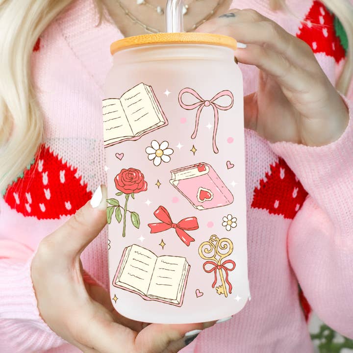 Coquette Bookish Glass Can for wholesale by Sunshine Design Shop