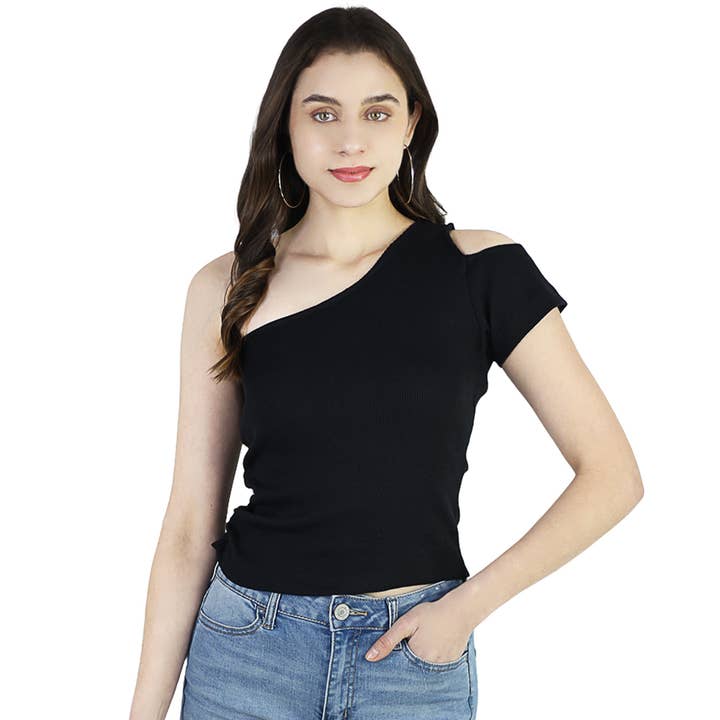 Top de Verão para Mulher Artyska de Um Ombro em Malha Canelada Casual por atacado de Artyska