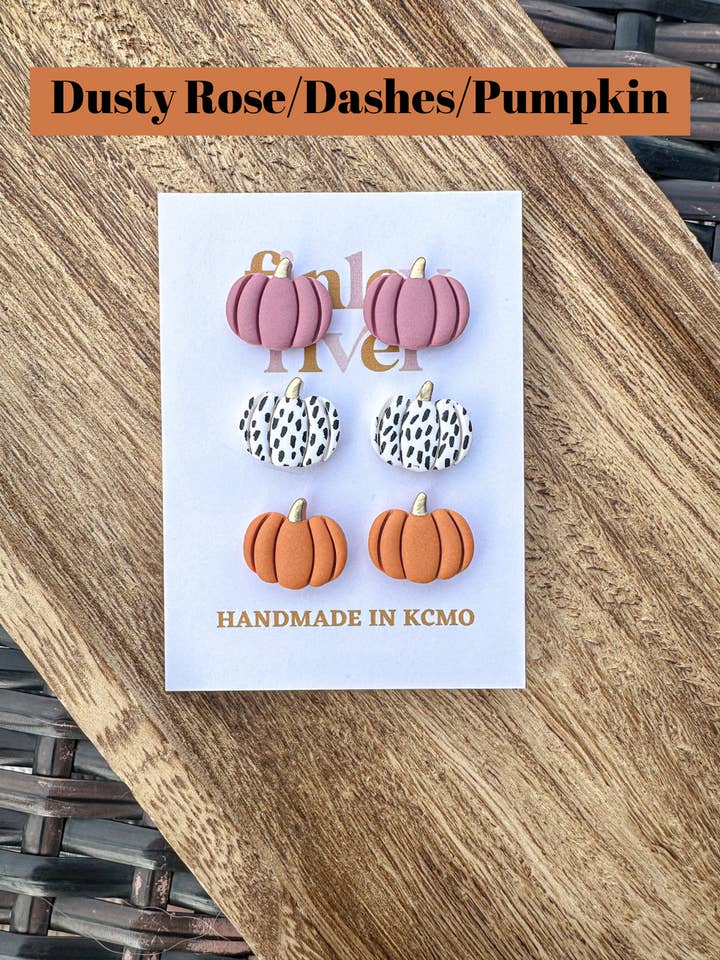 Pompoenpakket | Stoffige Roos, Streepjes, Pompoen | | Herfstcadeaus voor wholesale door Finley River | Trendy Polymer Clay Earrings | Hypoallergenic