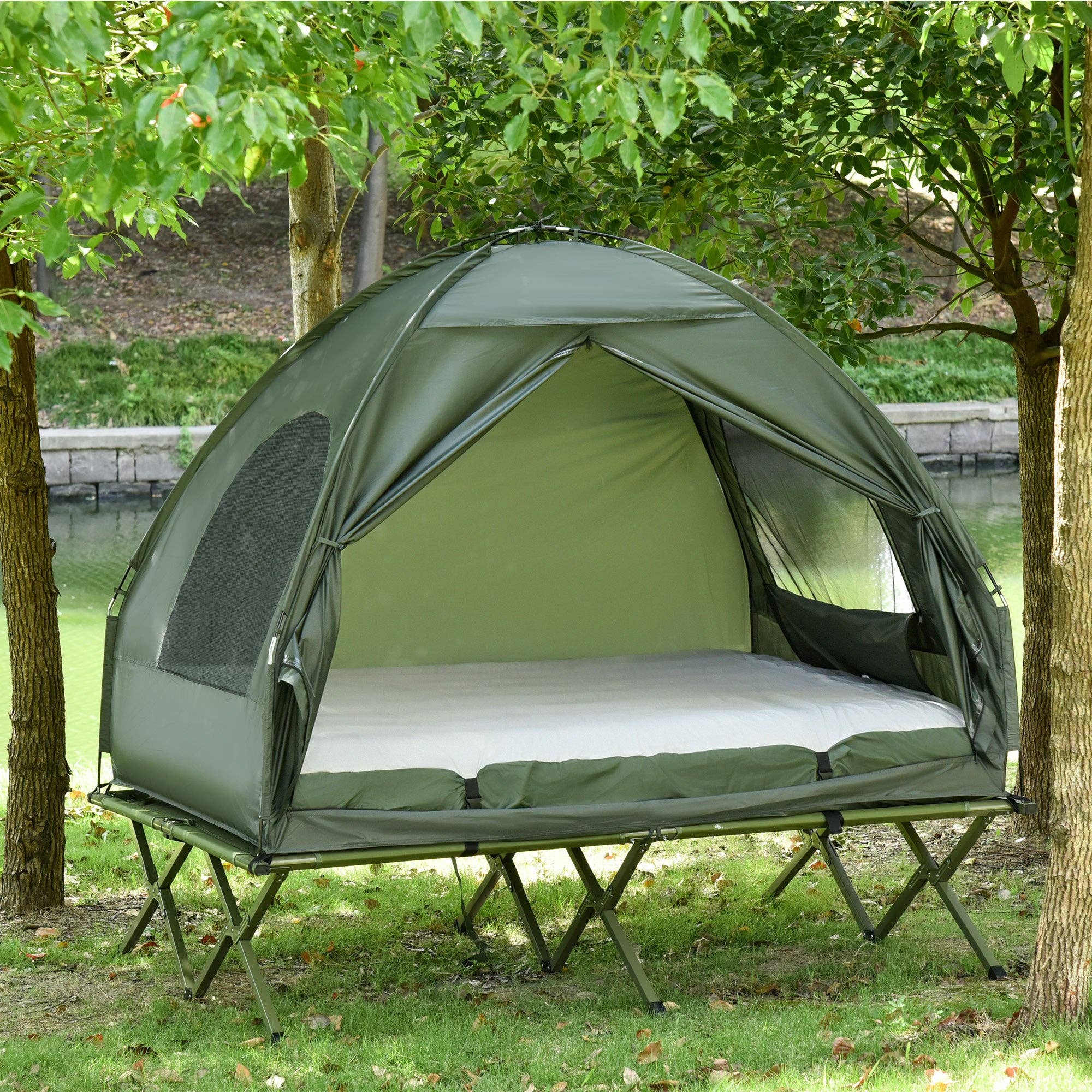 39F Inc. - Wholesale Tent - 2-Person Foldable Camping Cot Tent with Air Mattress, Green8