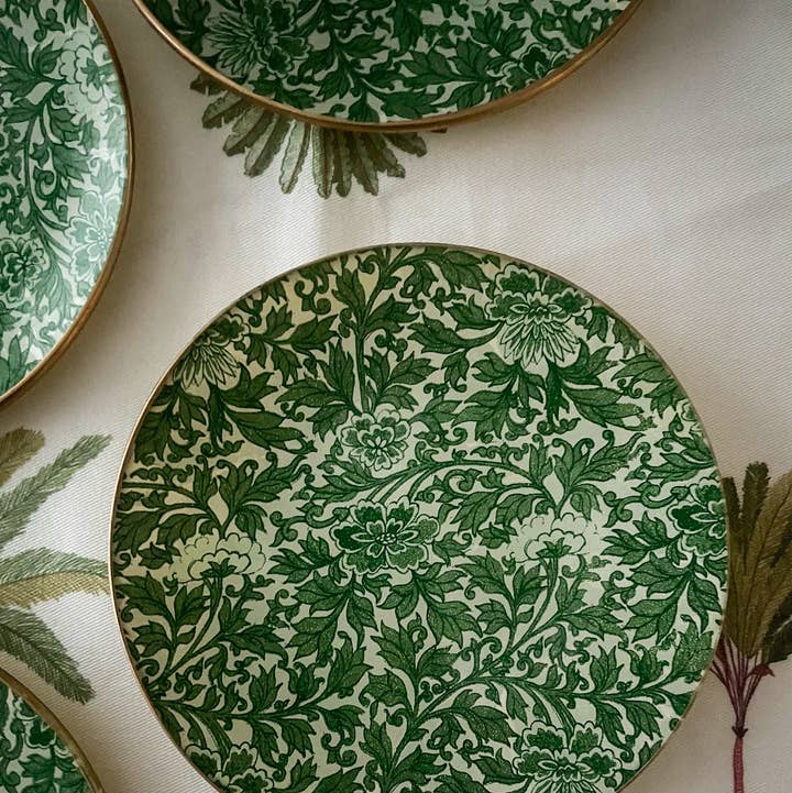 Biccara - Wholesale Decorative Tray - Green Flowers Round Glass Plates – Decoupage Collection
