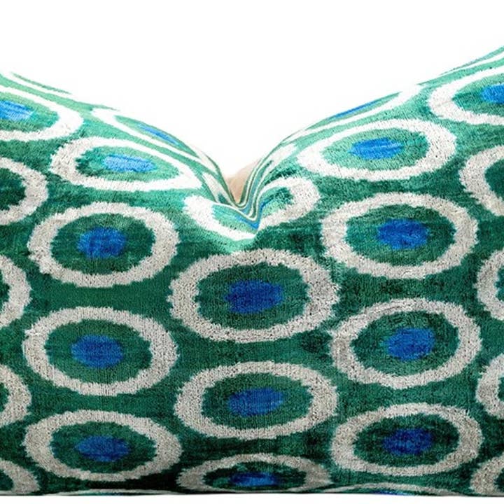 Handmade Velvet Circle Pillow 16x24 Green Blue for wholesale by Canvello