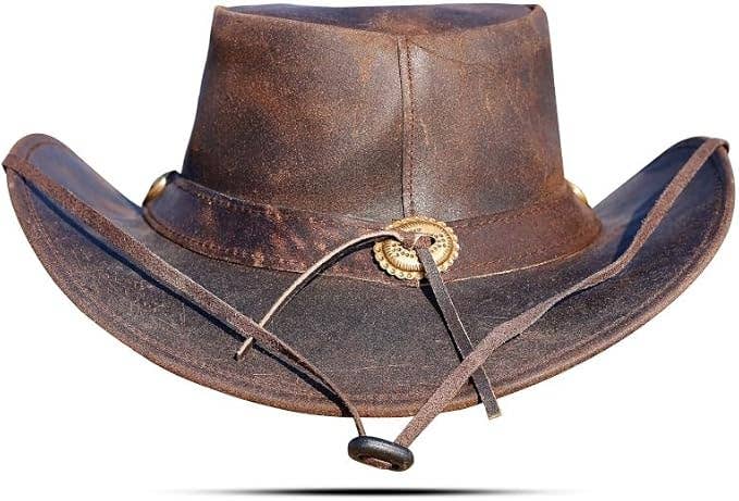 Hadzam – wholesale Cowboyhatt - Unisex – Brun västerländsk läderhatt i outback-stil för män och kvinnor3