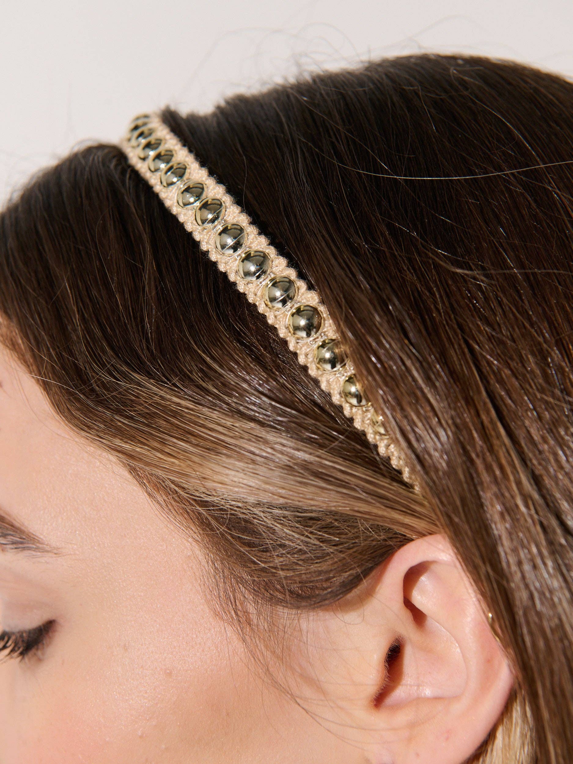 Angels Whisper Accessories - Wholesale Fashion headband – women's - Elaine Stud Skinny Headband in Champagne4