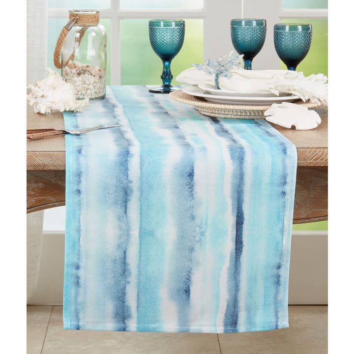 Pastel Blue Watercolor Table Runner for wholesale by Fennco Styles
