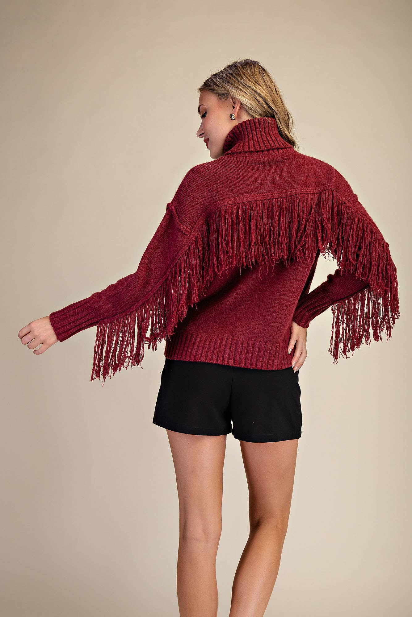 Glam - Wholesale Knit Sweater - Women's - Turtleneck Long-Sleeve Sweater With Fringe Detail12