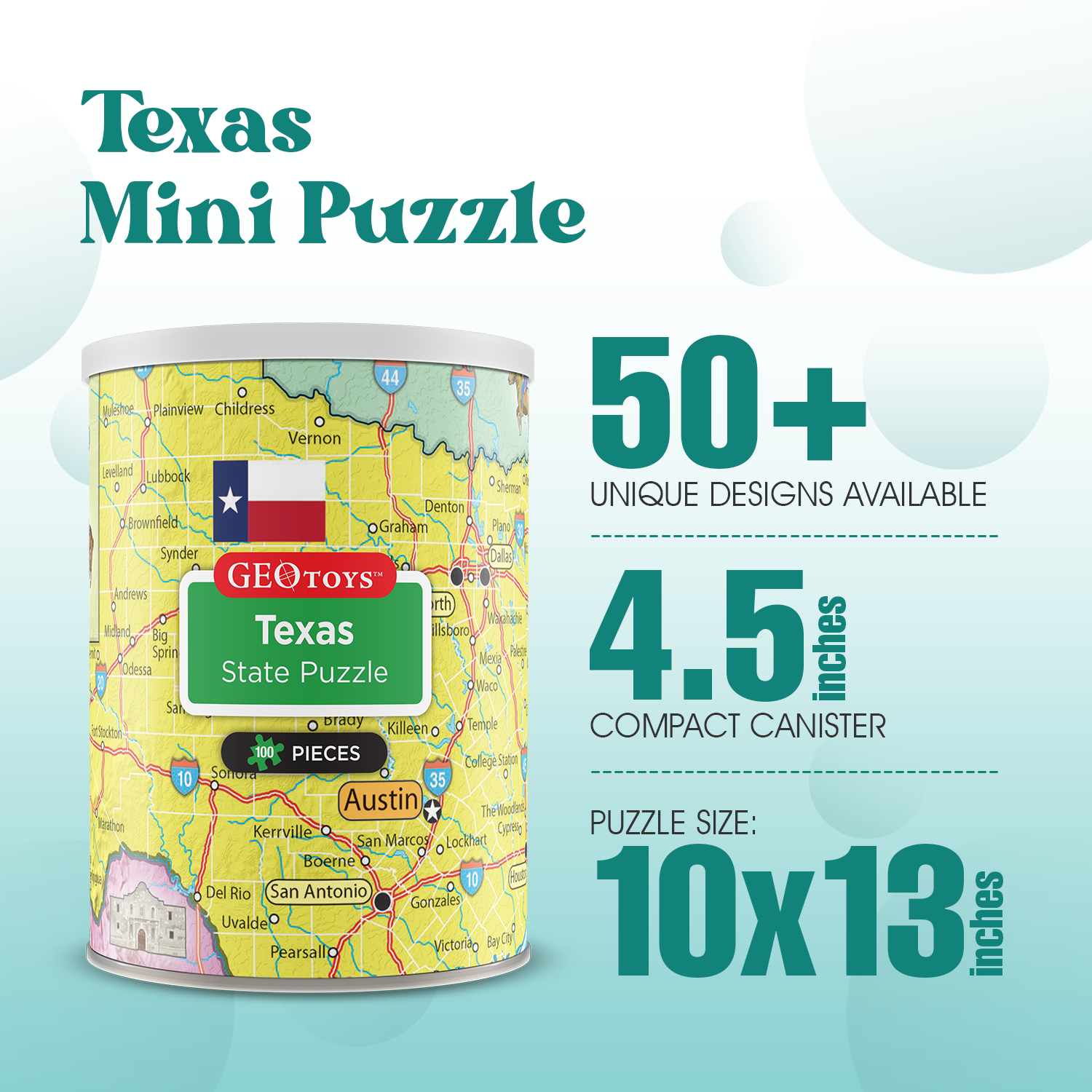 Geotoys - Wholesale Puzzle - Kids - Geotoys 100 piece Mini Puzzle - Texas1