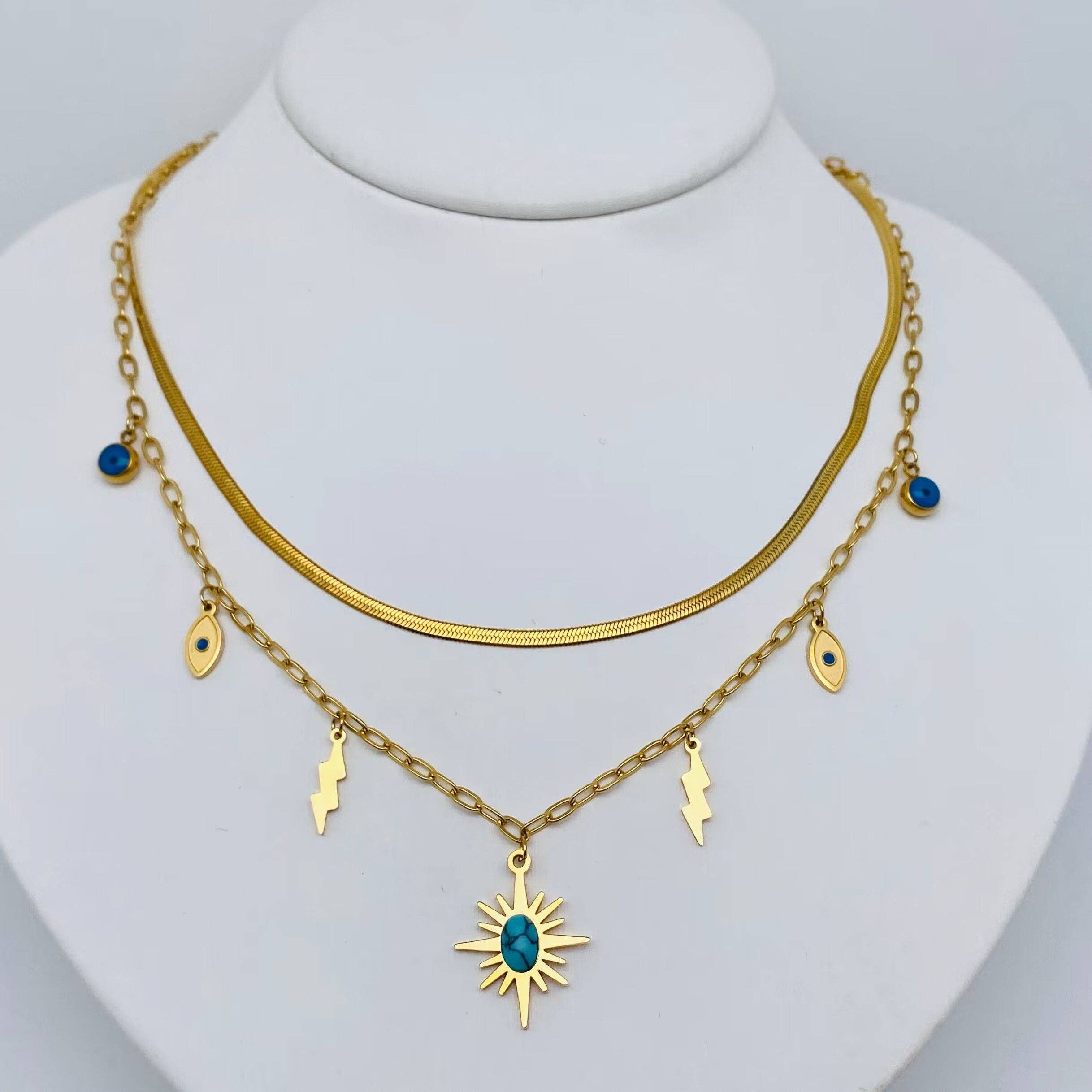 Mio Queena - Wholesale Jewelry Set - Turquoise Stainless Steel Necklace Bracelet Earring Set0