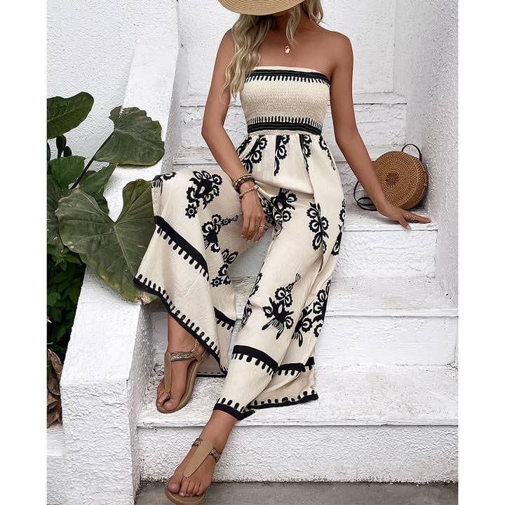 Apricot Summer Classic Placement Print Strapless Jumpsuit BFZY1427 for wholesale on Faire