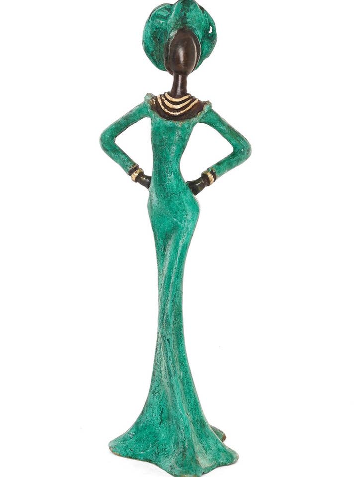 Poised in Emerald Burkina Bronze Sculpture for wholesale by Swahili | AFRICAN MODERN