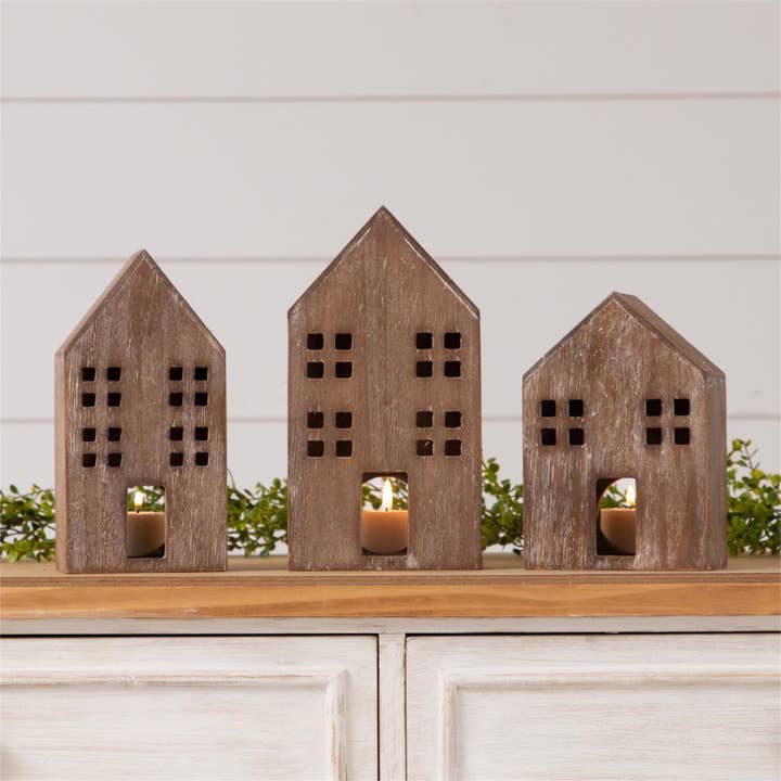 Audrey's Home & Gift - Wholesale Decorative Tabletop Object - Wooden Houses (Set Of 03)1