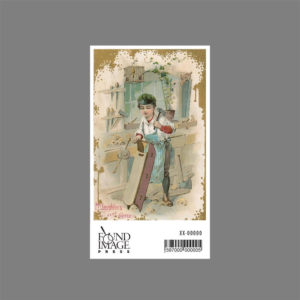 Found Image Press – wholesale Sticker – Sticker TC-159 Young Boy Building Sled1