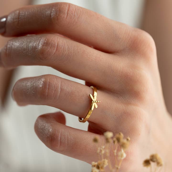 Gold Dragonfly Ring Dainty Minimalist Jewelry Gift for Her for wholesale by Tina Custom Jewelry