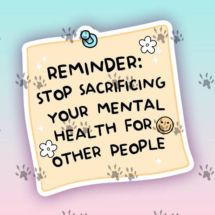 Stop med at ofre dig selv Klistermærke, Mental sundhed, Stressfri, Motiverende citater, Positivitet, Slap af, Humoristisk, Vandflaske, Bærbar computer, Telefon for engroshandel hos The Red Otter