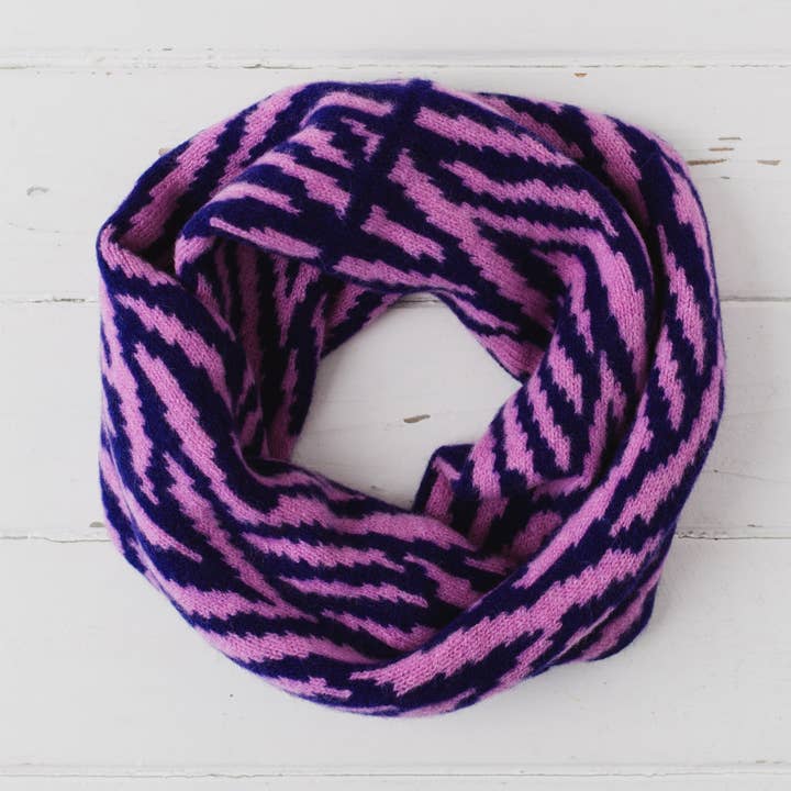 Miss Knit Nat - Wholesale Scarf - Women's - Zebra snood / cowl - nightfall and thulian pink1