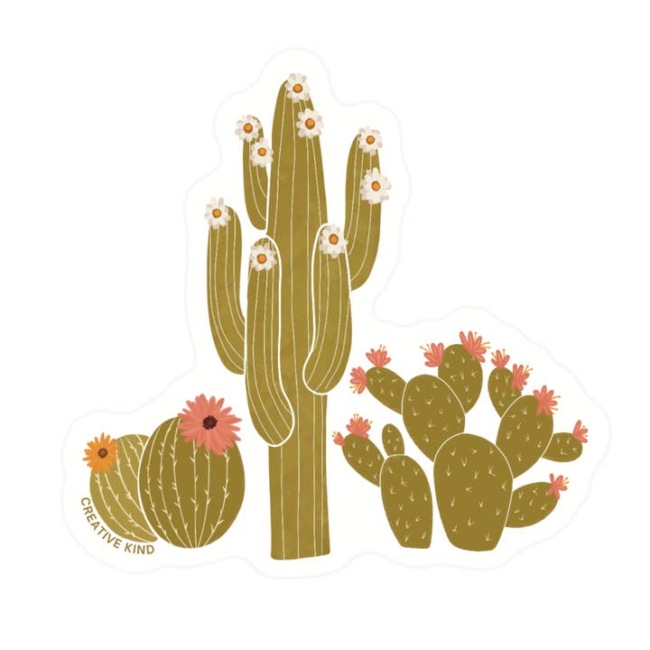 Creative Kind - Wholesale Sticker - Cactus Sticker – Pink Cactus Trio Clear Backing Vinyl Sticker