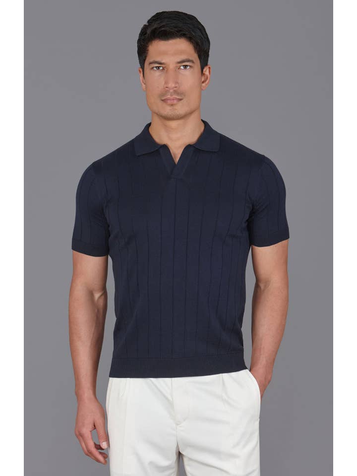 Paul James Knitwear - Wholesale Polo - Men's - Mens Ultra Fine Cotton Selection Knit Buttonless Polo Shirt