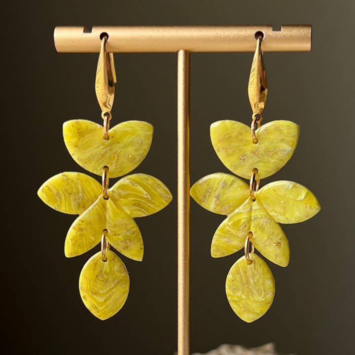 Yellow Marbled Polymer Clay Statement Earrings for wholesale by Adriana Maria Designs