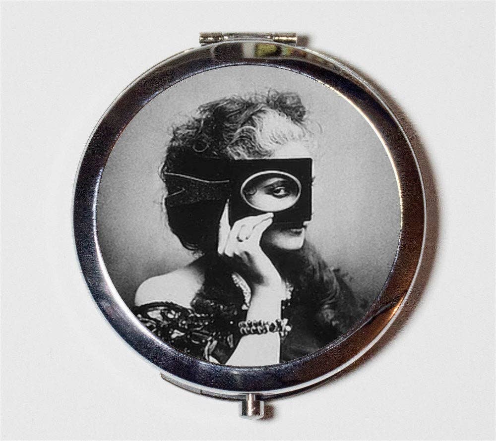 FringePop - Wholesale Compact Mirror - Masked Woman Compact Mirror - Mysterious Countess Di Castiglione Italian Aristocrat - Make Up Pocket Mirror for Cosmetics0