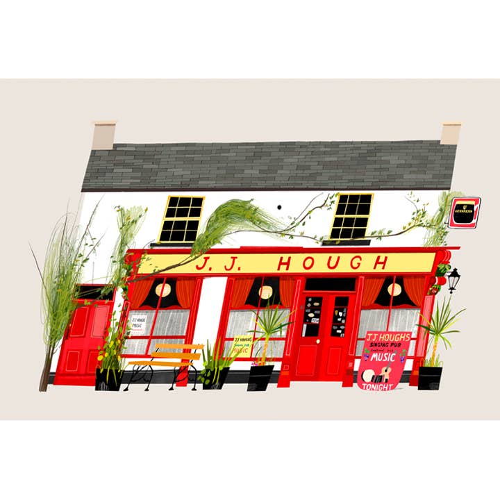 JJ Houghs Syngende Pub, Offaly, Irland, Kunsttryk for engroshandel hos Conor Langton Art