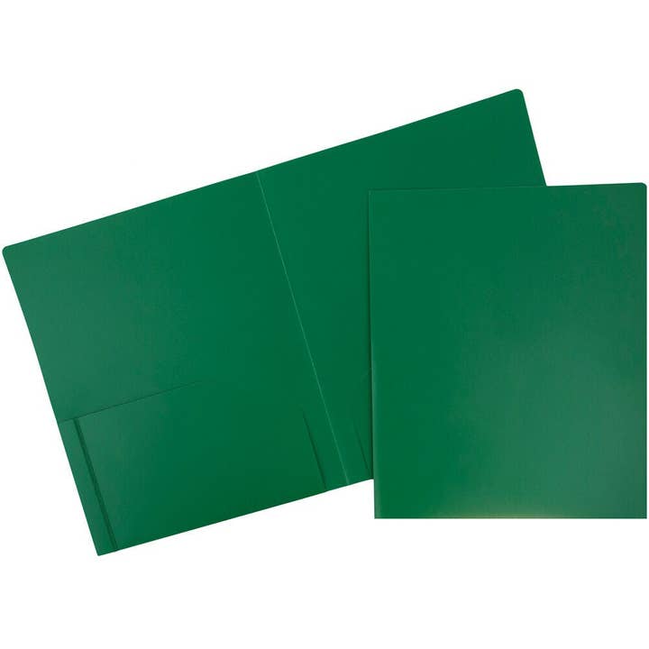 JAM Heavy Duty Plastic 2 Pocket School Folders, Green, 48/PK for wholesale by JAM PAPER