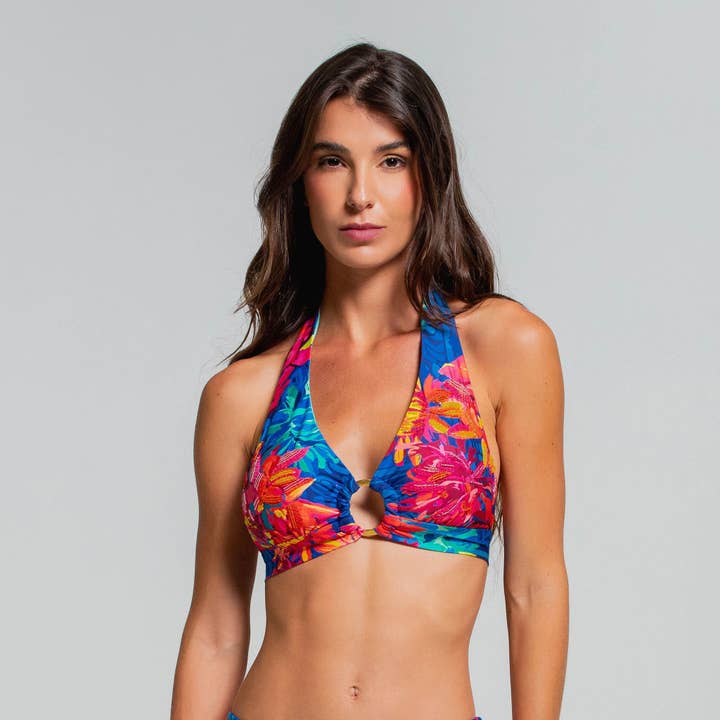 TOP REGGISENO A COLLO ALL'AMERICANA SUNSET FIESTA DAHLIA per la vendita all'ingrosso da parte di Cosita Linda