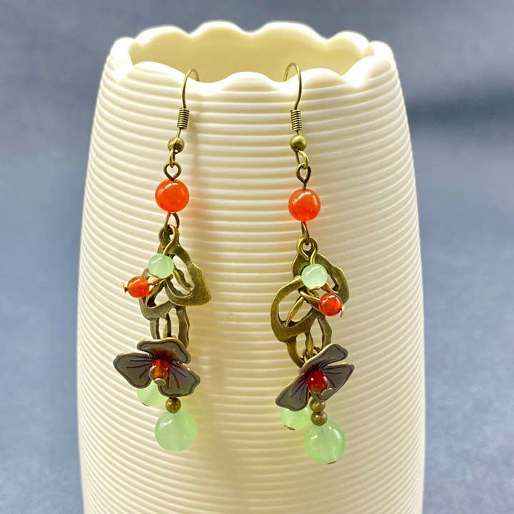 Mio Queena - Wholesale Dangle Earrings - Vintage Agate Metal Flower Earrings