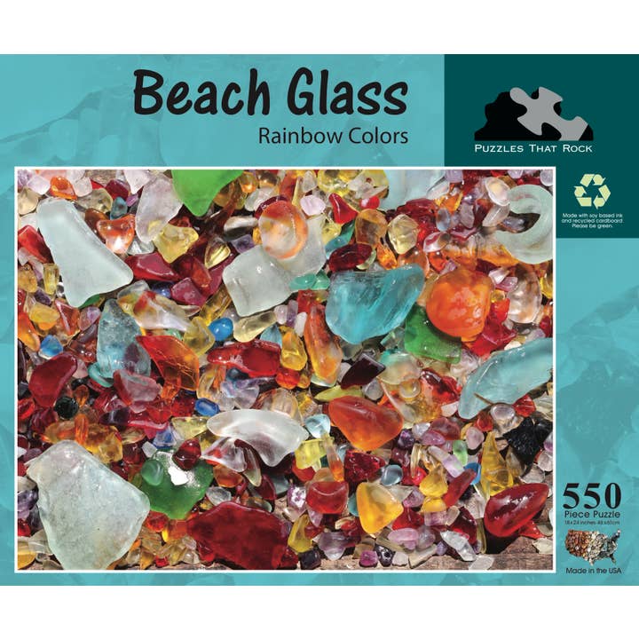 Puzzles That Rock - Vente Puzzle – adulte - Puzzle de 550 pièces aux couleurs de l'arc-en-ciel : Beach Glass