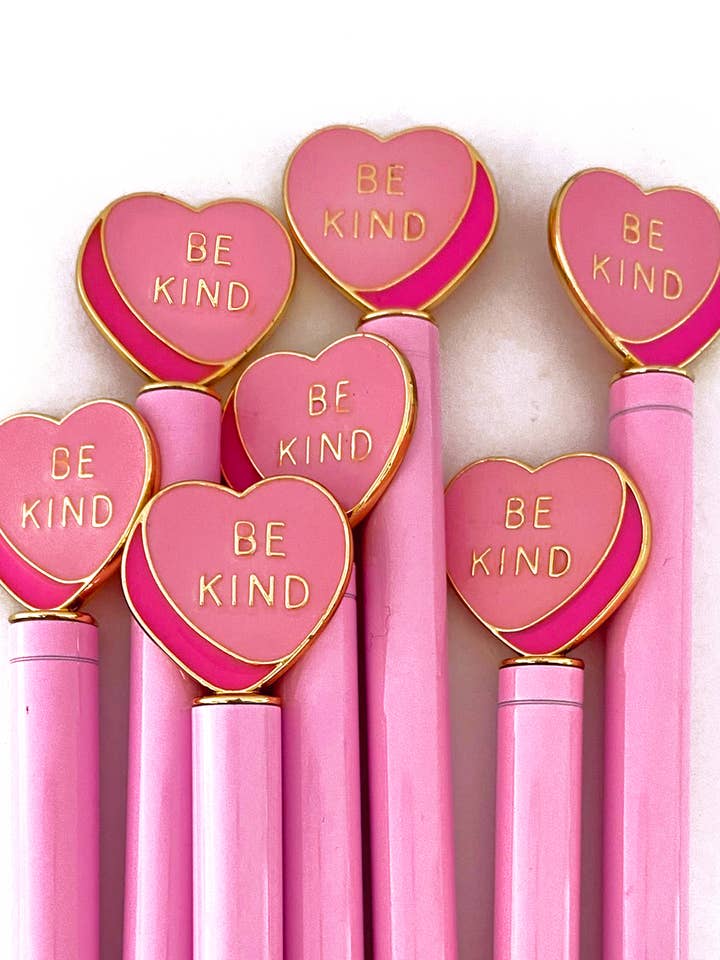 Enamel Heart Charm Pen - Pink - Set of 8 for wholesale by SNIFTY