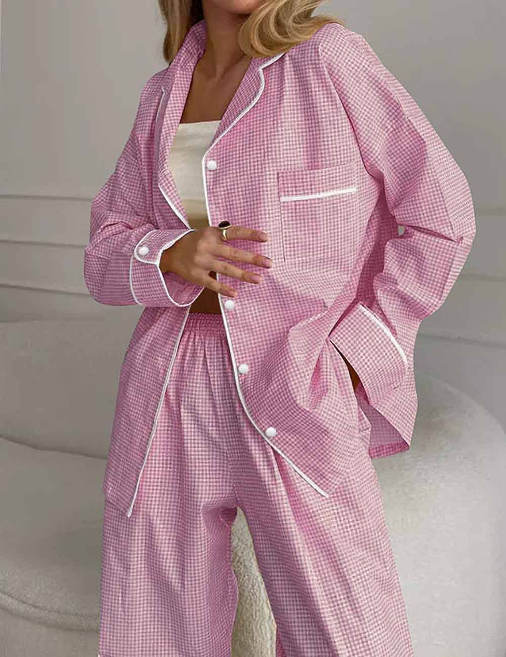 Dipped Shop - Wholesale Sleepwear Set - Women's - Color Block Plaid Loungewear Pajamas Set DP25F8731