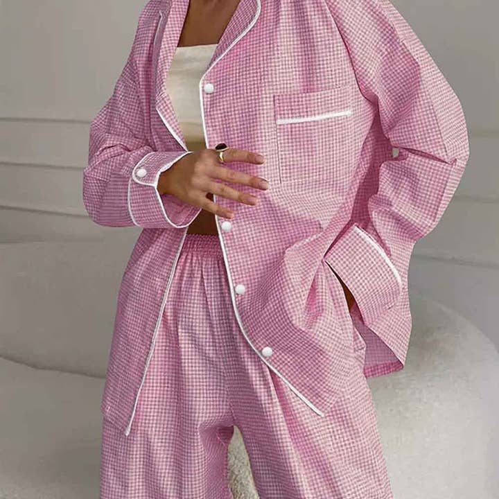 Dipped Shop - Wholesale Sleepwear Set - Women's - Color Block Plaid Loungewear Pajamas Set DP25F8731