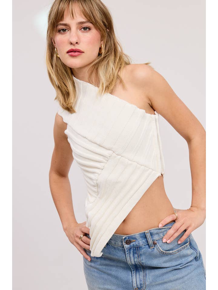 Mimosa - Wholesale Knit Top - Women's - One-Shoulder Asymmetrical Ribbed-Knit Sweater Top18