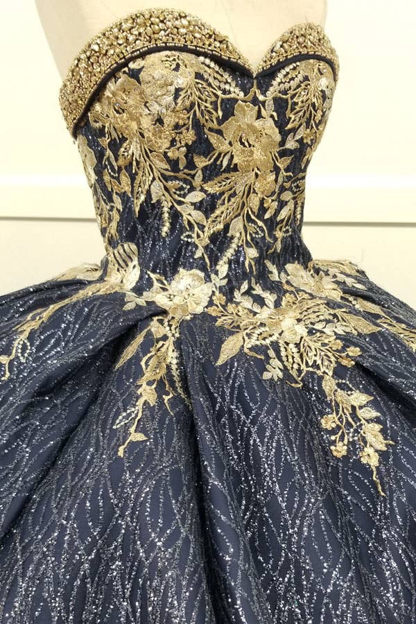 Chicas - Wholesale Gown - Women's - Metallic Quinceanera Dress With Gold Embroidery CHF30379