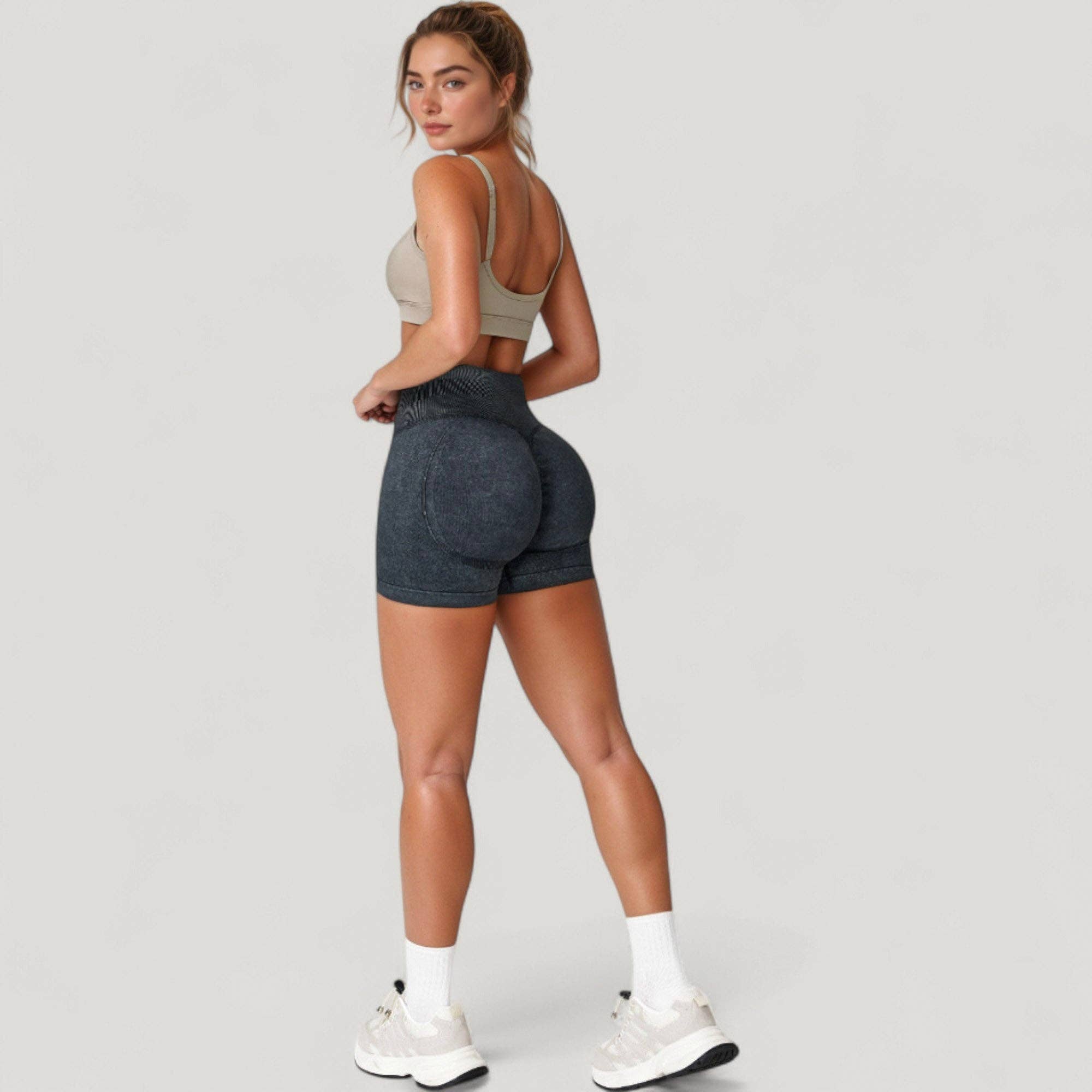 Active by Anna-Kaci - Vente Short de sport – femme - Shorts de cyclisme sans couture à taille haute côtelée pour femmes avec élasticité10