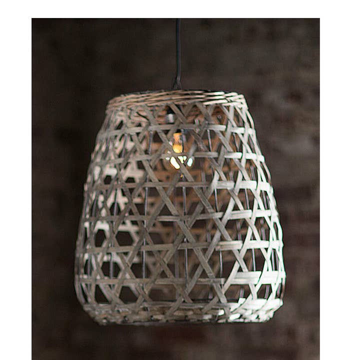 Vagabond Vintage – Engroshandel Lampeskærm – TILHUGGET TRÆ VEDHÆNG SKYGGE I GRÅ VASK - LILLE0