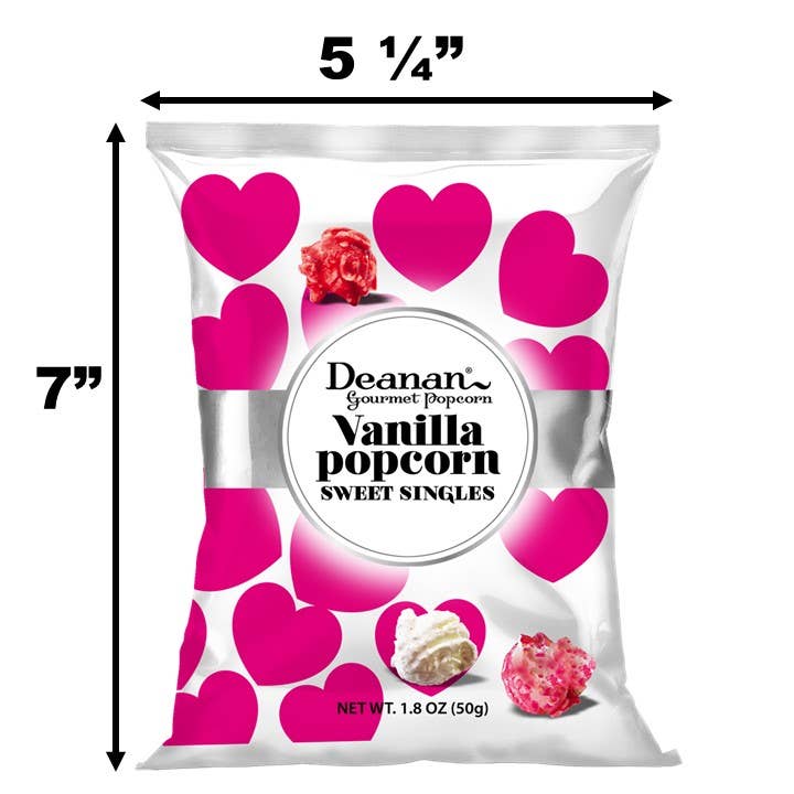Deanan Gourmet Popcorn - Wholesale Popcorn - Vanilla Holiday - 100 Count Heart Bags - 1.5 Cup Bags1