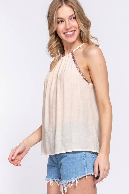 Active Basic | Active USA - Vente Chemisier – femme - Top en gaze flammé à col nu avec bande Cluny Tape7