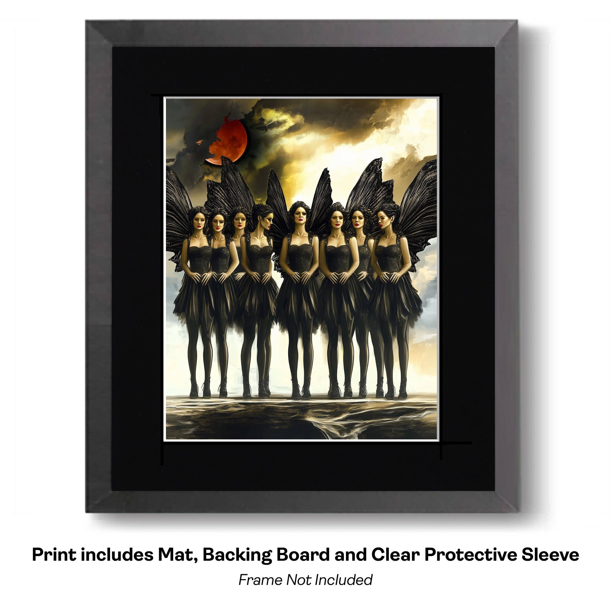 Mowbi - Wholesale Art Print - Goth Fairy Flying Through Canyons on Her Bat - Very Grim Fairytale Prints – 8″x10″ Artwork in 10″x12″ Mat6