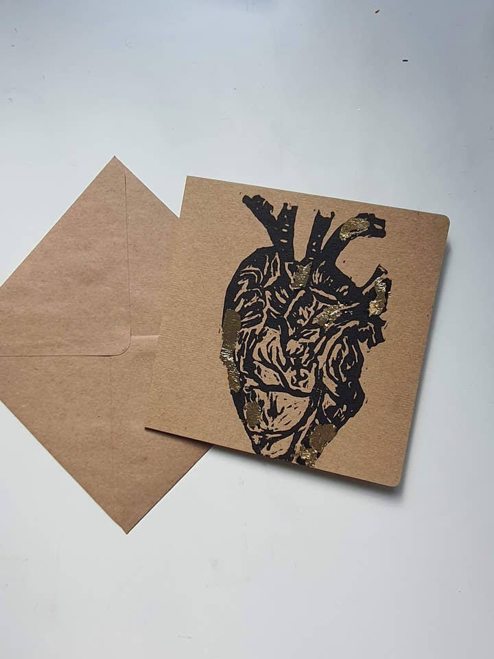 Handmade gold leaf heart greeting cards for wholesale by Fizah Afzal